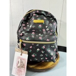 Jessica Simpson Mini Backpack Women Small Black Floral Faux Leather Gold Zip New